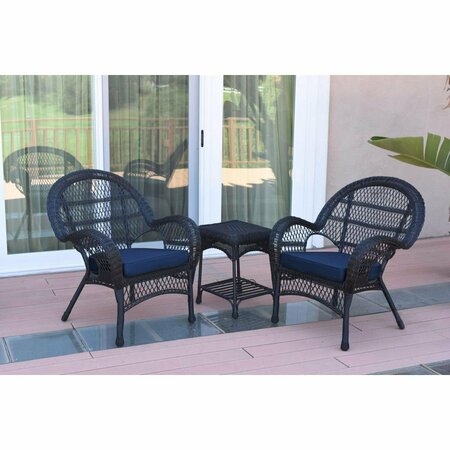 JECO W00211-2-CES011 3 Piece Santa Maria Black Wicker Chair Set, Blue Cushion W00211_2-CES011